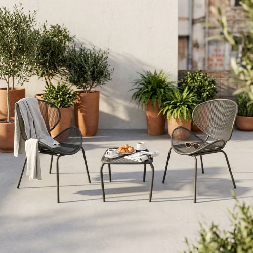 MIDDLE - set tavolo in metallo cm 41 x 41 x 43,5 h con 2 poltrone Herman