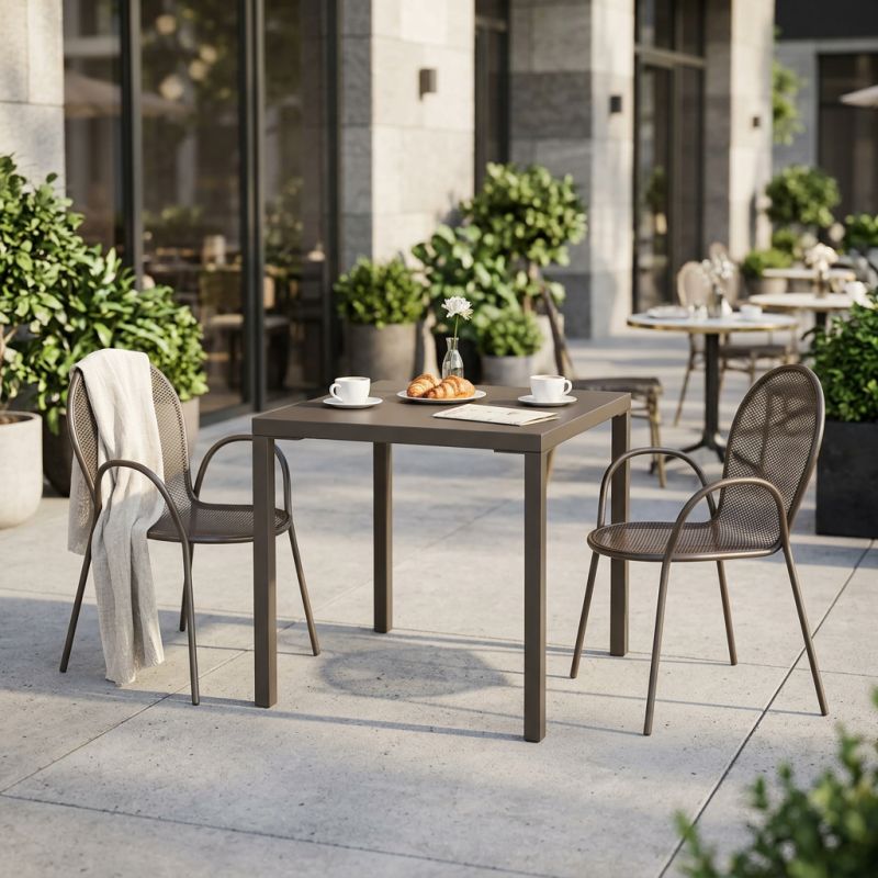 INDEX - set tavolo in alluminio cm 80 x 80 x 73h con 2 poltrone Maris