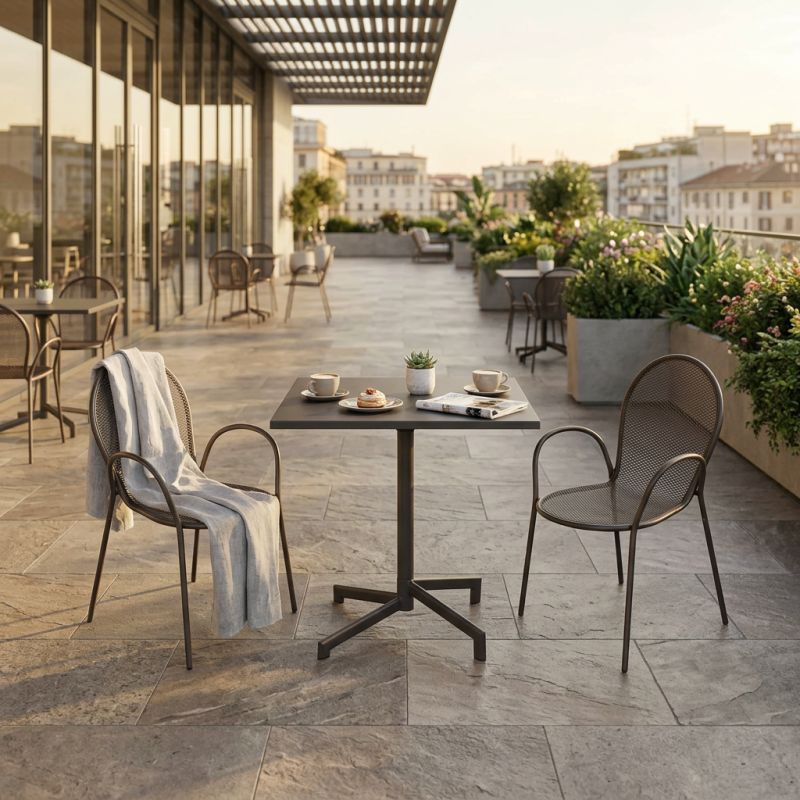 OPERA - set tavolo in metallo cm 70 x 70 x 73 h con 2 poltrone Maris