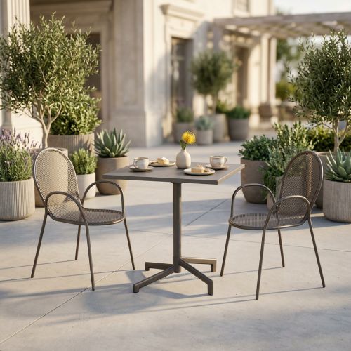 OPERA - set tavolo in metallo cm 70 x 70 x 73 h con 2 poltrone Maris