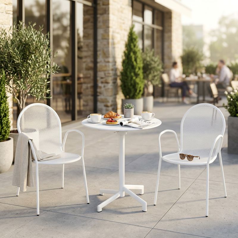 OPERA - set tavolo in metallo cm Ø 60 x 74 h con 2 poltrone Maris