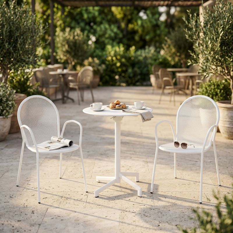 OPERA - set tavolo in metallo cm Ø 60 x 74 h con 2 poltrone Maris