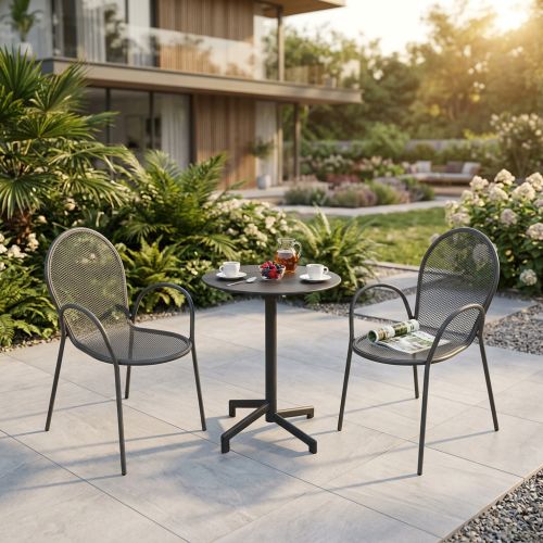 OPERA - set tavolo in metallo cm Ø 60 x 74 h con 2 poltrone Maris