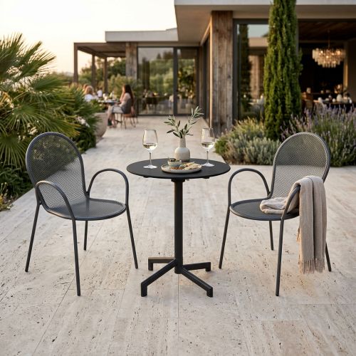 OPERA - set tavolo in metallo cm Ø 60 x 74 h con 2 poltrone Maris