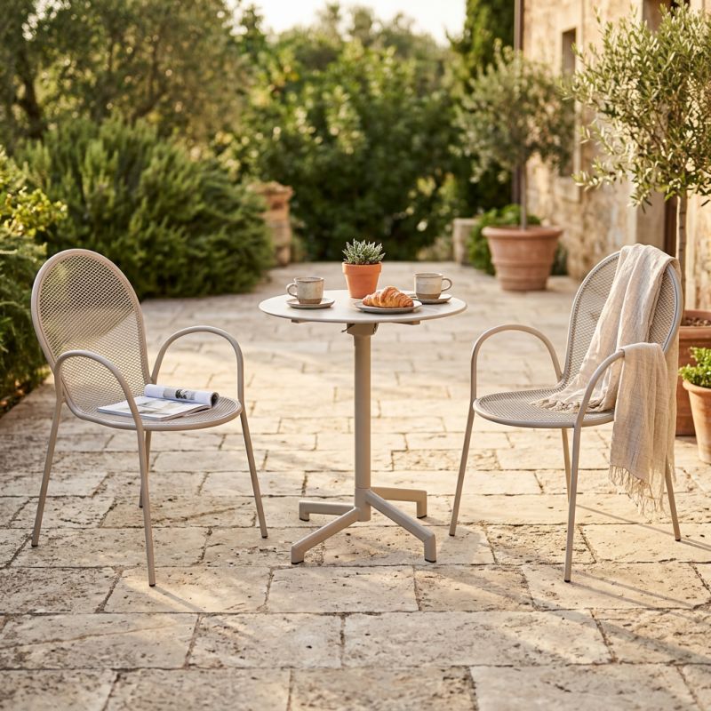 OPERA - set tavolo in metallo cm Ø 60 x 74 h con 2 poltrone Maris