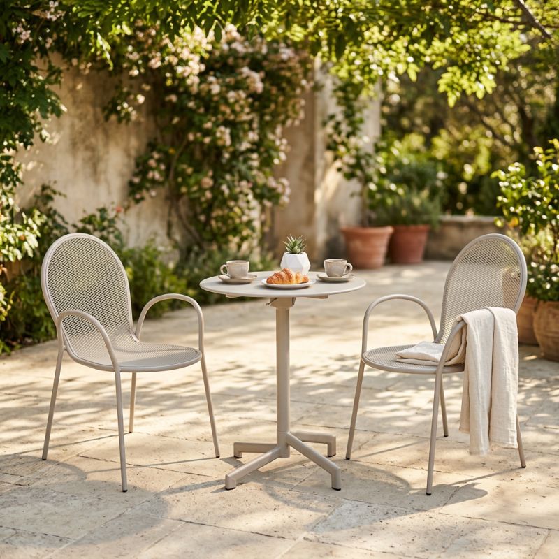 OPERA - set tavolo in metallo cm Ø 60 x 74 h con 2 poltrone Maris