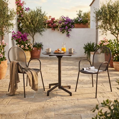 OPERA - set tavolo in metallo cm Ø 60 x 74 h con 2 poltrone Maris