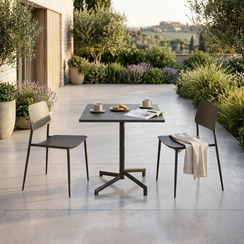 OPERA - set tavolo in metallo cm 70 x 70 x 73 h con 2 sedie Viper