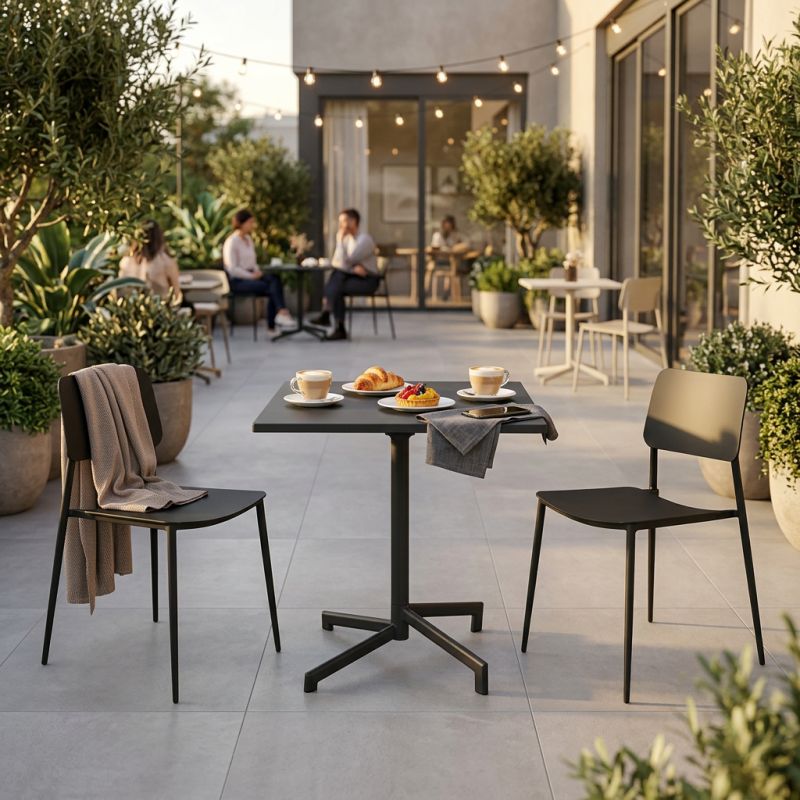 OPERA - set tavolo in metallo cm 70 x 70 x 73 h con 2 sedie Viper