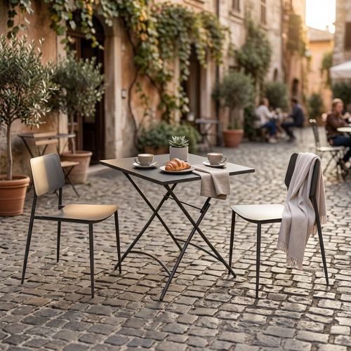 ROMANUS - set tavolo in metallo cm 70 x 70 x 72 h con 2 sedie Viper