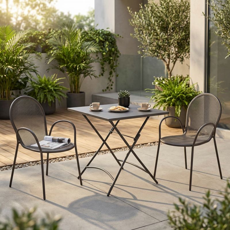 ROMANUS - set tavolo in metallo cm 70 x 70 x 72 h con 2 poltrone Maris