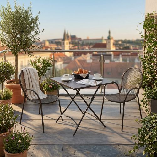 ROMANUS - set tavolo in metallo cm 70 x 70 x 72 h con 2 poltrone Maris