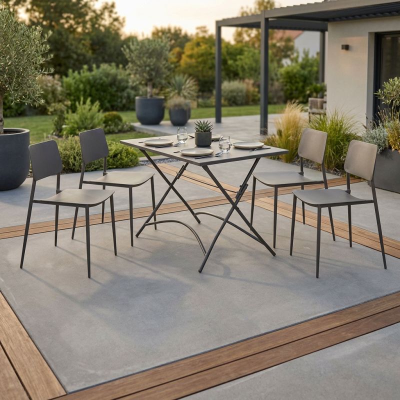 ROMANUS - set tavolo in metallo cm 110 x 70 x 72 h con 4 sedie Viper