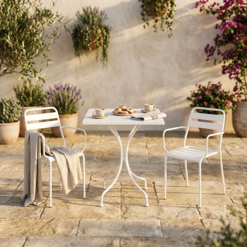 ROMANUS - set tavolo in metallo cm 60 x 60 x 72 h con 2 poltrone Romanus