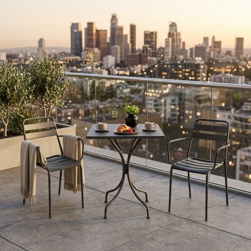 ROMANUS - set tavolo in metallo cm 60 x 60 x 72 h con 2 poltrone Romanus