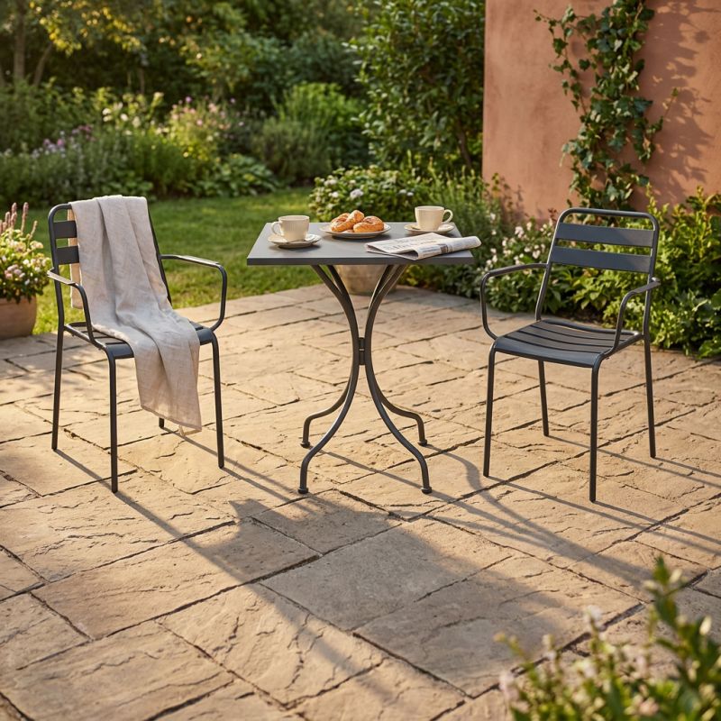 ROMANUS - set tavolo in metallo cm 60 x 60 x 72 h con 2 poltrone Romanus