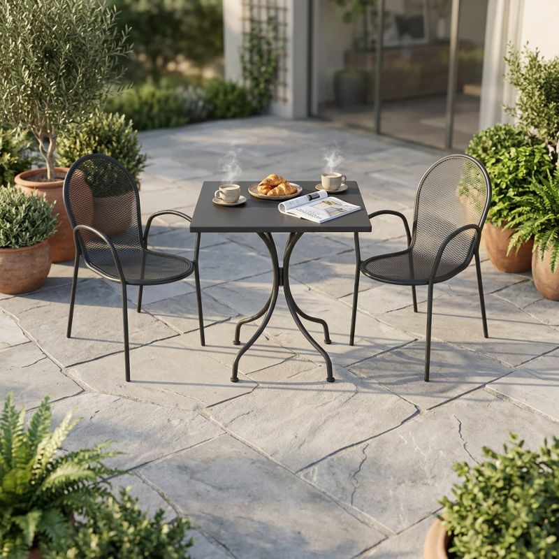 ROMANUS - set tavolo in metallo cm 60 x 60 x 72 h con 2 poltrone Maris