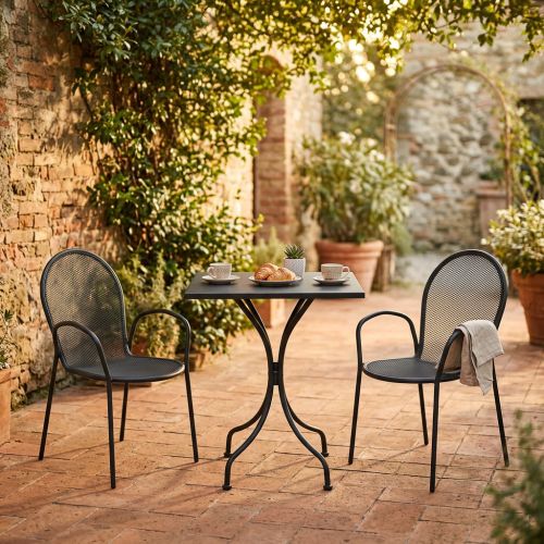 ROMANUS - set tavolo in metallo cm 60 x 60 x 72 h con 2 poltrone Maris