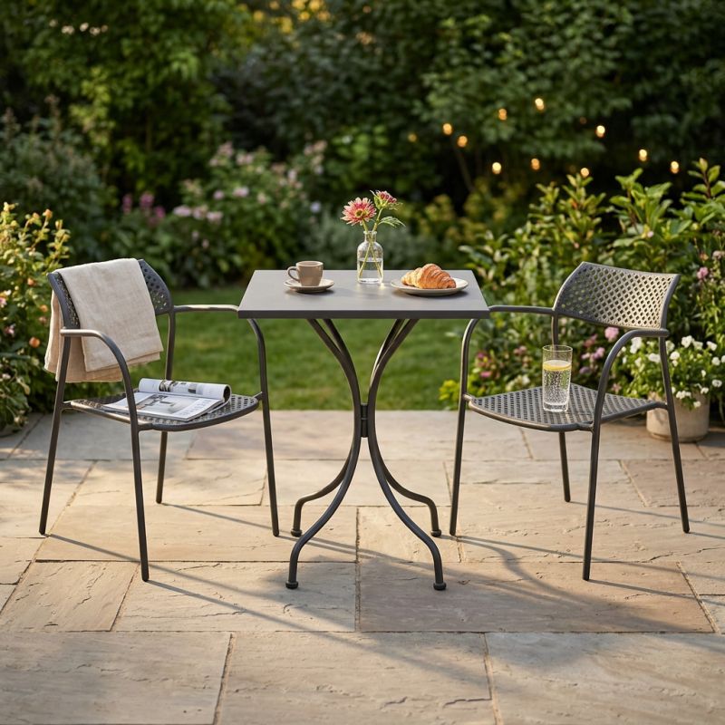 ROMANUS - set tavolo in metallo cm 60 x 60 x 72 h con 2 poltrone Aviim