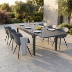 JERRI - set tavolo in alluminio cm 135/270 x 90 x 75 h con 6 Poltrone Dynamo