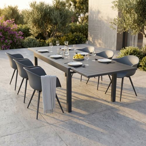 JERRI - set tavolo in alluminio cm 135/270 x 90 x 75 h con 6 Poltrone Dynamo