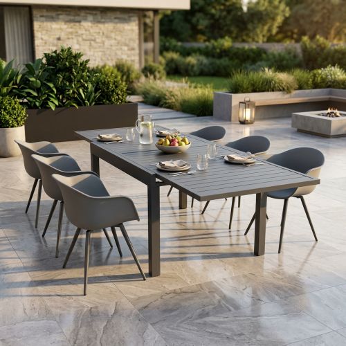 JERRI - set tavolo in alluminio cm 135/270 x 90 x 75 h con 6 Poltrone Dynamo