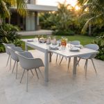 JERRI - set tavolo in alluminio cm 135/270 x 90 x 75 h con 6 Poltrone Dynamo