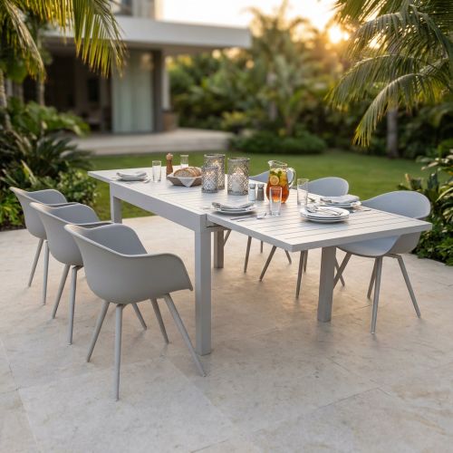 JERRI - set tavolo in alluminio cm 135/270 x 90 x 75 h con 6 Poltrone Dynamo