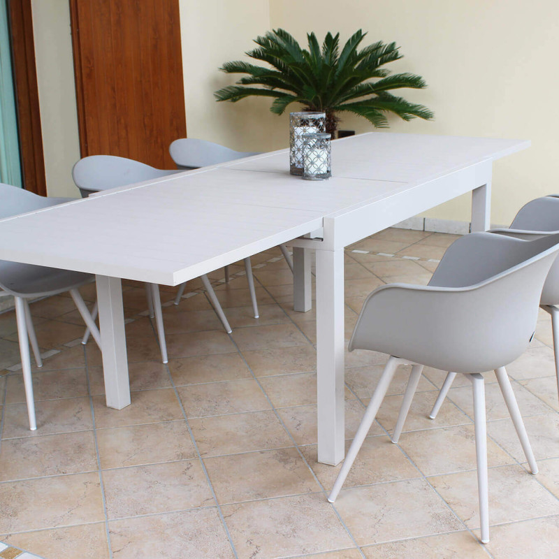 JERRI - set tavolo in alluminio cm 135/270 x 90 x 75 h con 6 Poltrone Dynamo