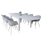 JERRI - set tavolo in alluminio cm 135/270 x 90 x 75 h con 6 Poltrone Dynamo