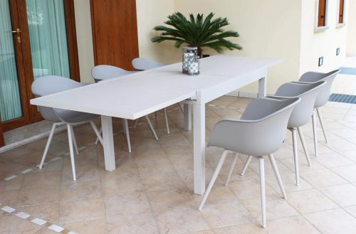 JERRI - set tavolo in alluminio cm 135/270 x 90 x 75 h con 6 Poltrone Dynamo