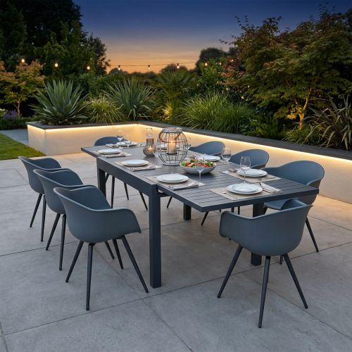 JERRI - set tavolo in alluminio cm 135/270 x 90 x 75 h con 8 Poltrone Dynamo