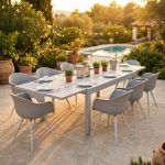 JERRI - set tavolo in alluminio cm 135/270 x 90 x 75 h con 8 Poltrone Dynamo