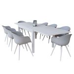 JERRI - set tavolo in alluminio cm 135/270 x 90 x 75 h con 8 Poltrone Dynamo