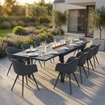 JERRI - set tavolo in alluminio cm 135/270 x 90 x 75 h con 10 Poltrone Dynamo