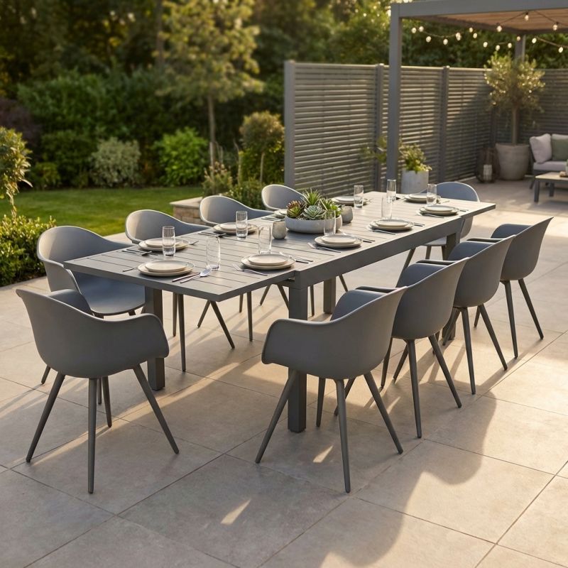 JERRI - set tavolo in alluminio cm 135/270 x 90 x 75 h con 10 Poltrone Dynamo