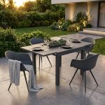 JERRI - set tavolo in alluminio cm 90/180 x 90 x 75 h con 4 Poltrone Dynamo