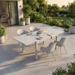 JERRI - set tavolo in alluminio cm 90/180 x 90 x 75 h con 4 Poltrone Dynamo