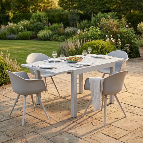 JERRI - set tavolo in alluminio cm 90/180 x 90 x 75 h con 4 Poltrone Dynamo