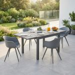 JERRI - set tavolo in alluminio cm 90/180 x 90 x 75 h con 4 Poltrone Dynamo