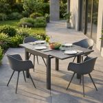 JERRI - set tavolo in alluminio cm 90/180 x 90 x 75 h con 4 Poltrone Dynamo