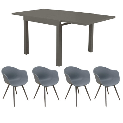 JERRI - set tavolo in alluminio cm 90/180 x 90 x 75 h con 4 Poltrone Dynamo