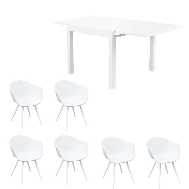 JERRI - set tavolo in alluminio cm 90/180 x 90 x 75 h con 6 Poltrone Dynamo