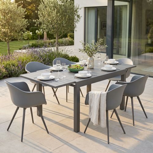 JERRI - set tavolo in alluminio cm 90/180 x 90 x 75 h con 6 Poltrone Dynamo