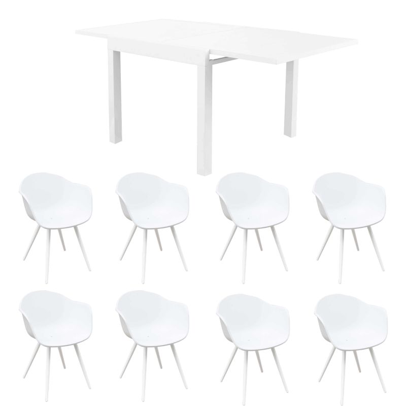 JERRI - set tavolo in alluminio cm 90/180 x 90 x 75 h con 8 Poltrone Dynamo