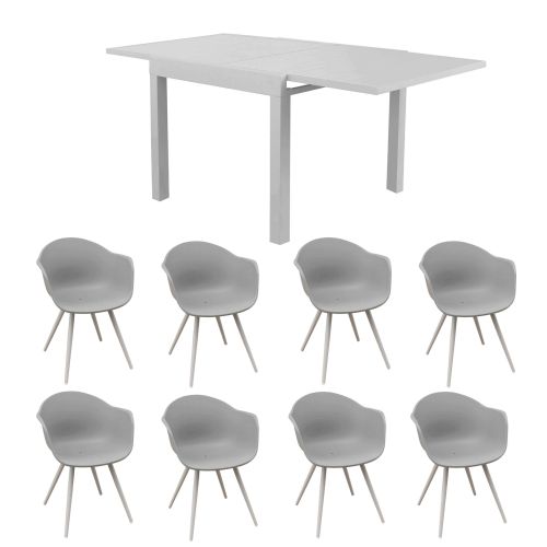 JERRI - set tavolo in alluminio cm 90/180 x 90 x 75 h con 8 Poltrone Dynamo