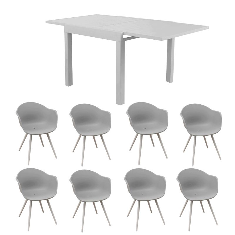 JERRI - set tavolo in alluminio cm 90/180 x 90 x 75 h con 8 Poltrone Dynamo