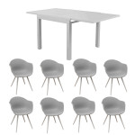 JERRI - set tavolo in alluminio cm 90/180 x 90 x 75 h con 8 Poltrone Dynamo