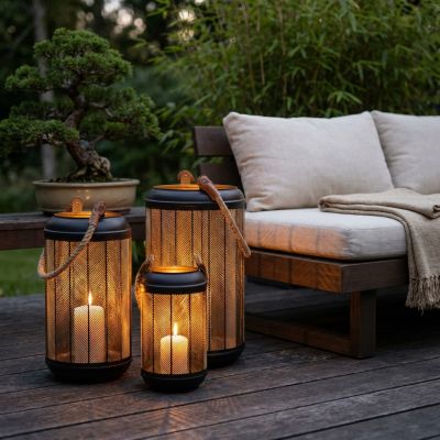 FUMIKO - set di 3 lanterne in acciaio