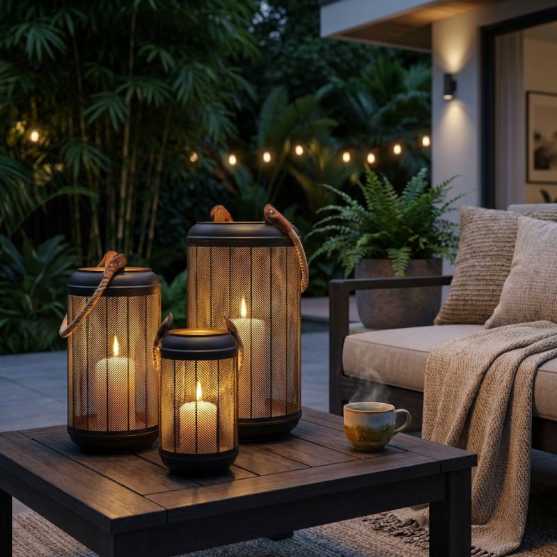 FUMIKO - set di 3 lanterne in acciaio